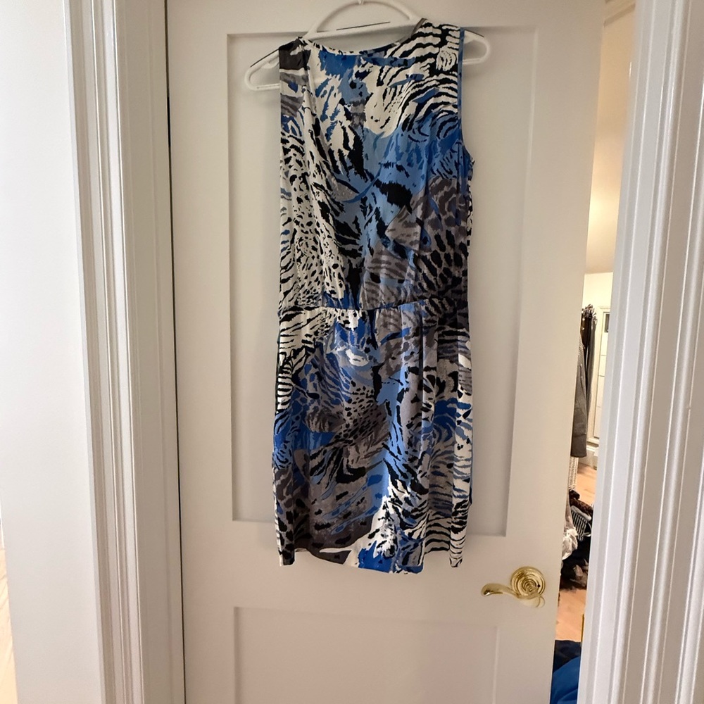 DKNY Blue, Black & White Abstract Animal-Print Dress